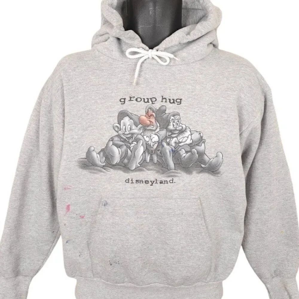 Vintage Disneyland Sweatshirt Hoodie Mens Size Small Gray 90s Y2K Group Hug